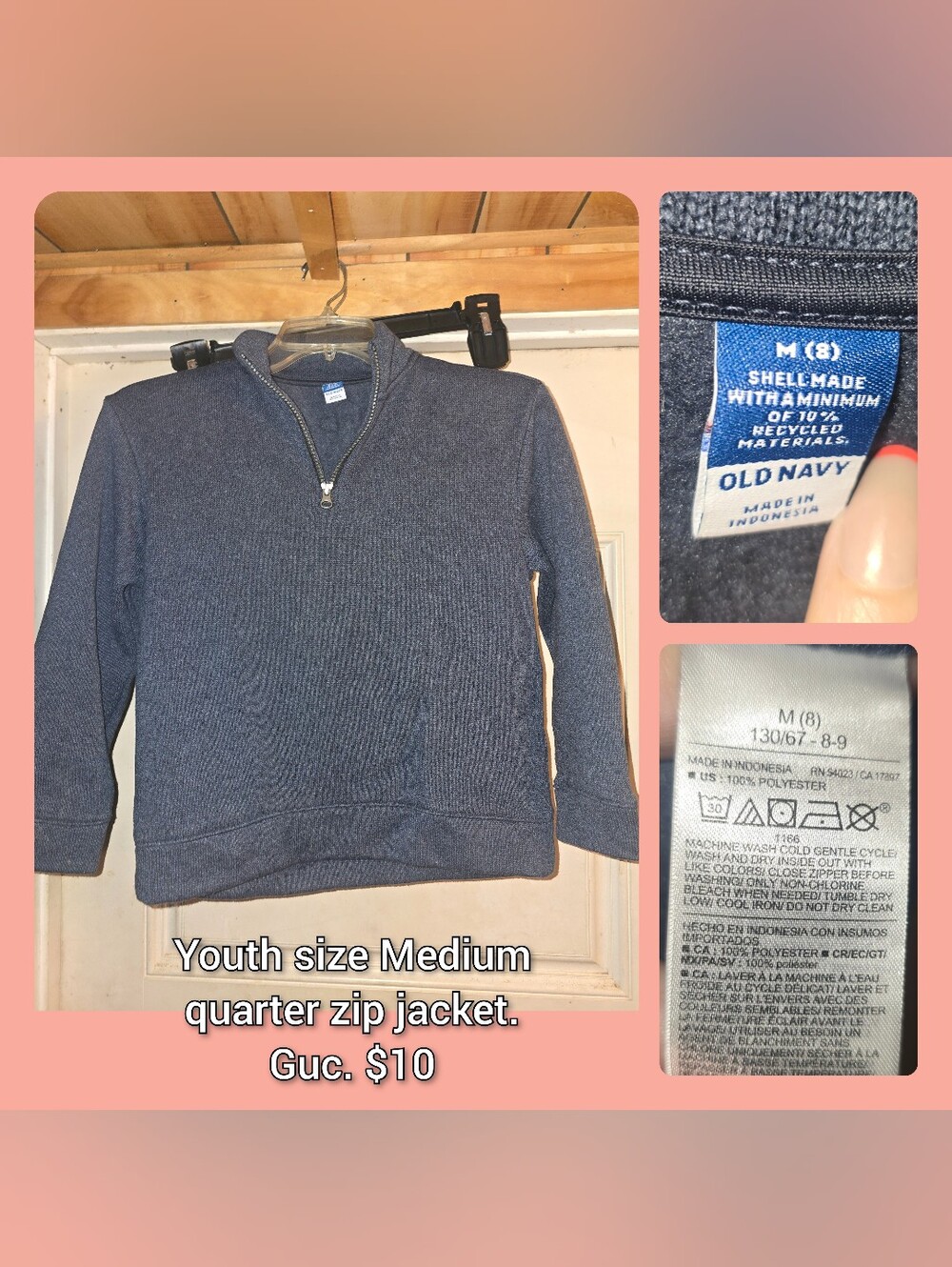 Old Navy Youth Medium Navy Quarter-Zip Sweater